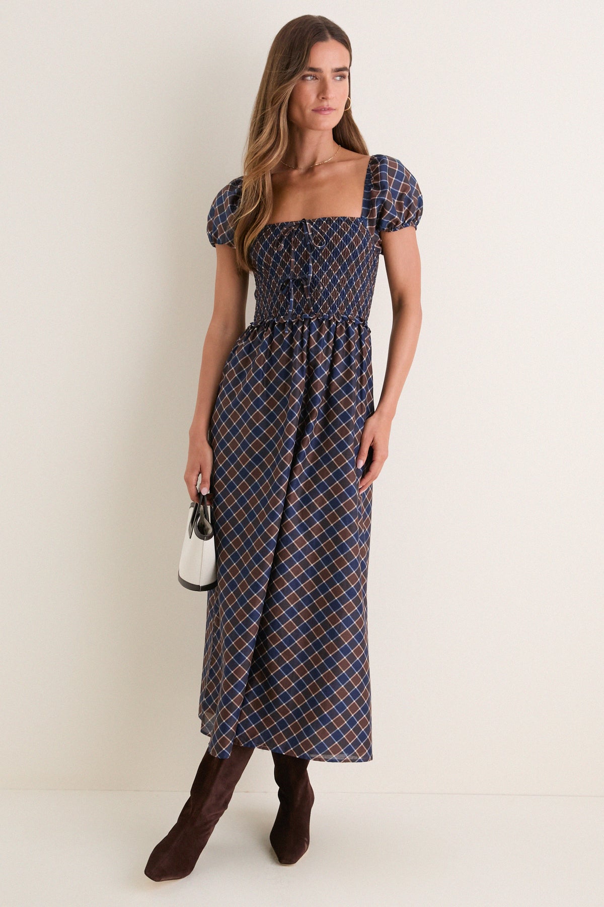 Chocolate and Navy Wilshire Plaid Aster Nap Dress