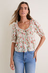 Ivory and Coral Sable Bouquet Camri Top