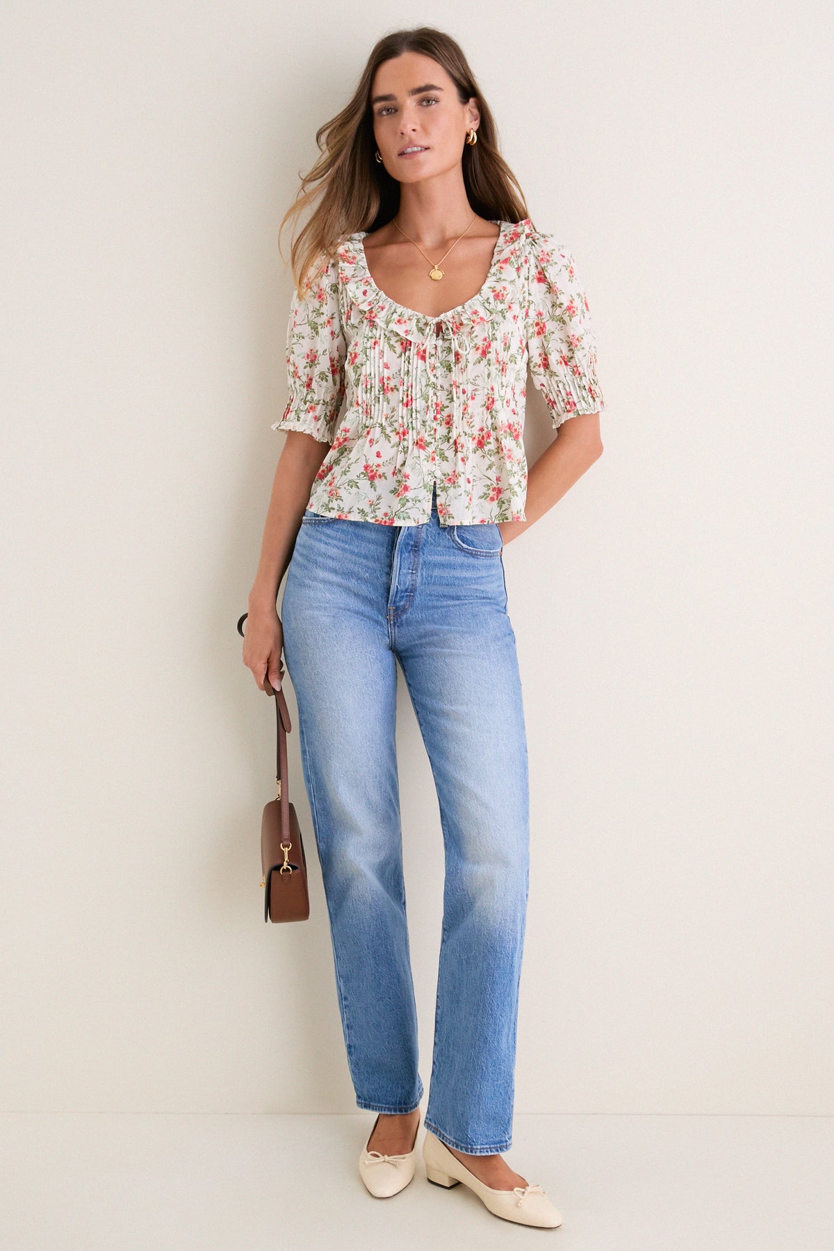 Ivory and Coral Sable Bouquet Camri Top