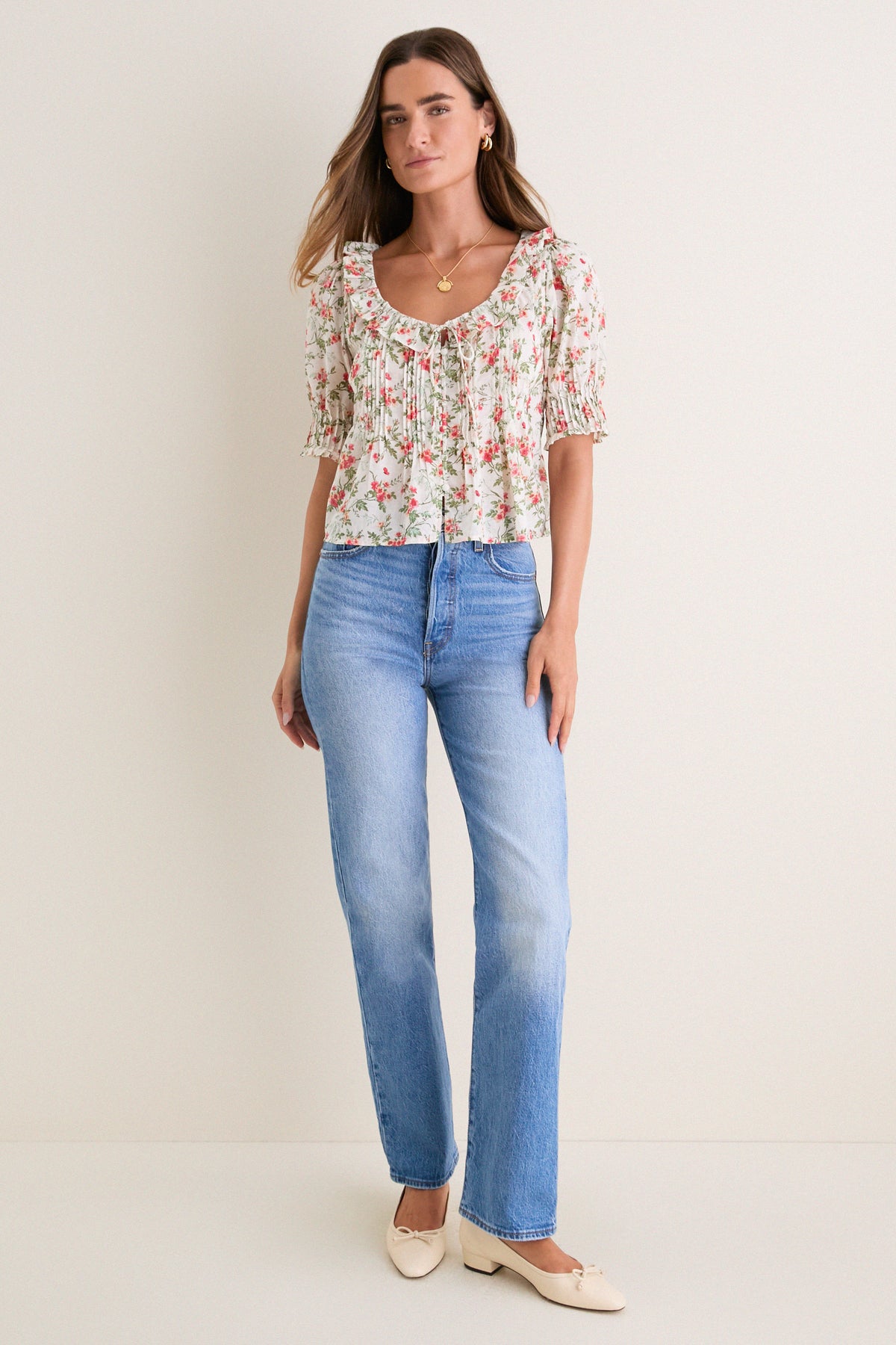 Ivory and Coral Sable Bouquet Camri Top