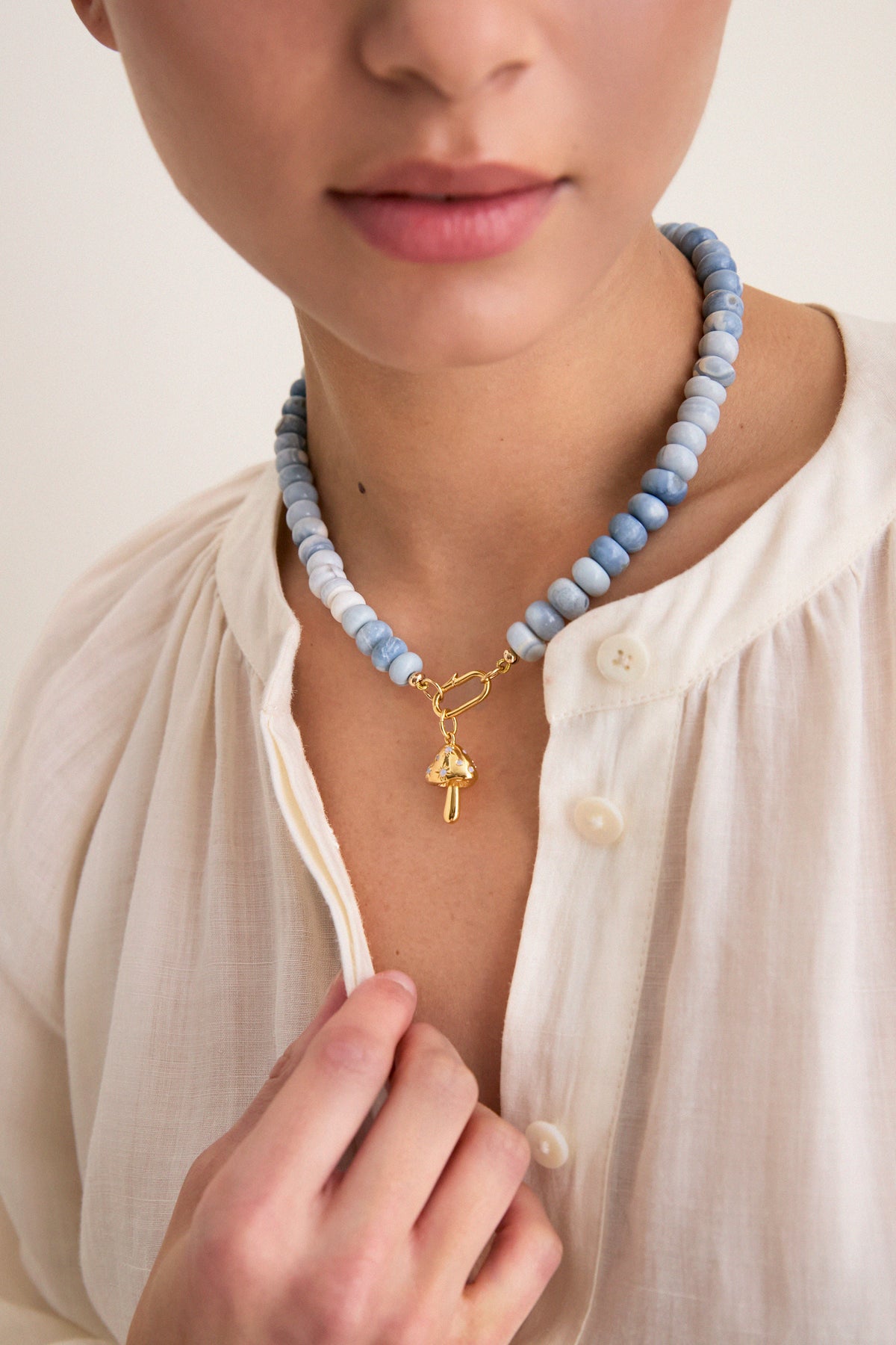 Shaded Blue Opal Gemstone Necklace with Shroomy Charm