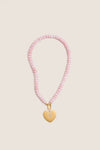 Light Pink Opal Gemstone Necklace with Simple Heart Charm