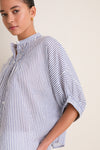 Indigo Stripe Organic Mandarin Collar Top