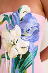 Pastel Pink Bouquet Print Rayna Embroidered Bustier Maxi Dress