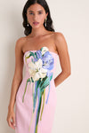 Pastel Pink Bouquet Print Rayna Embroidered Bustier Maxi Dress