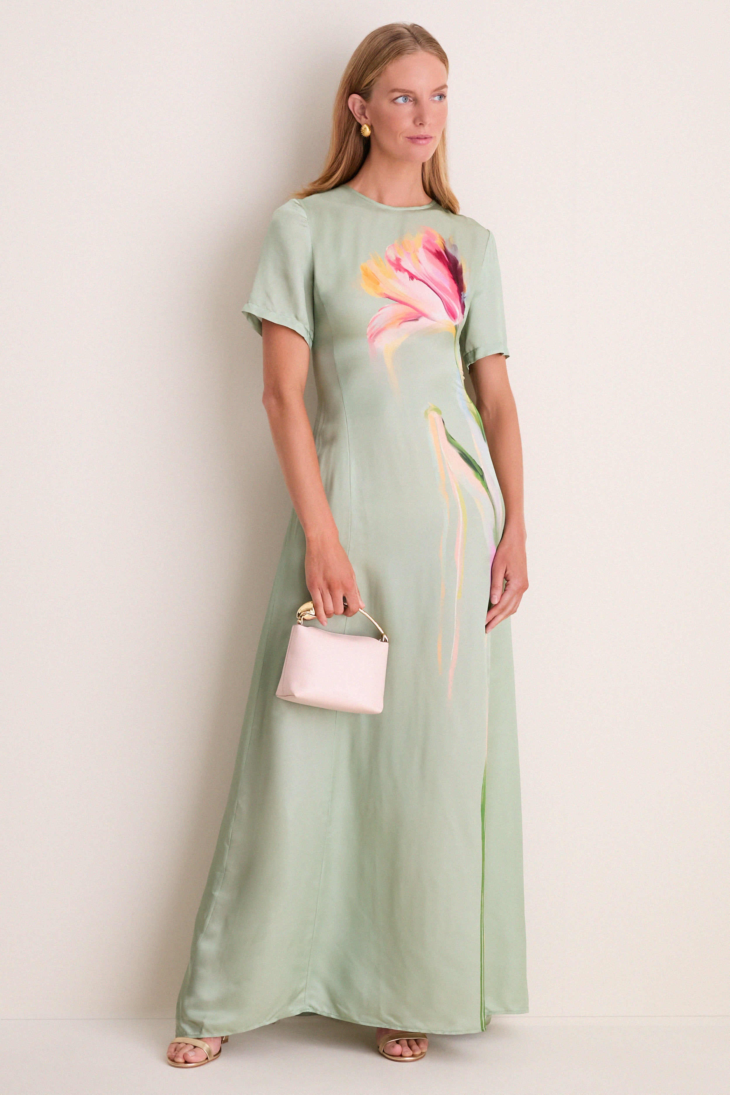 Green Tulip Print Alice Maxi Dress | Leo Lin