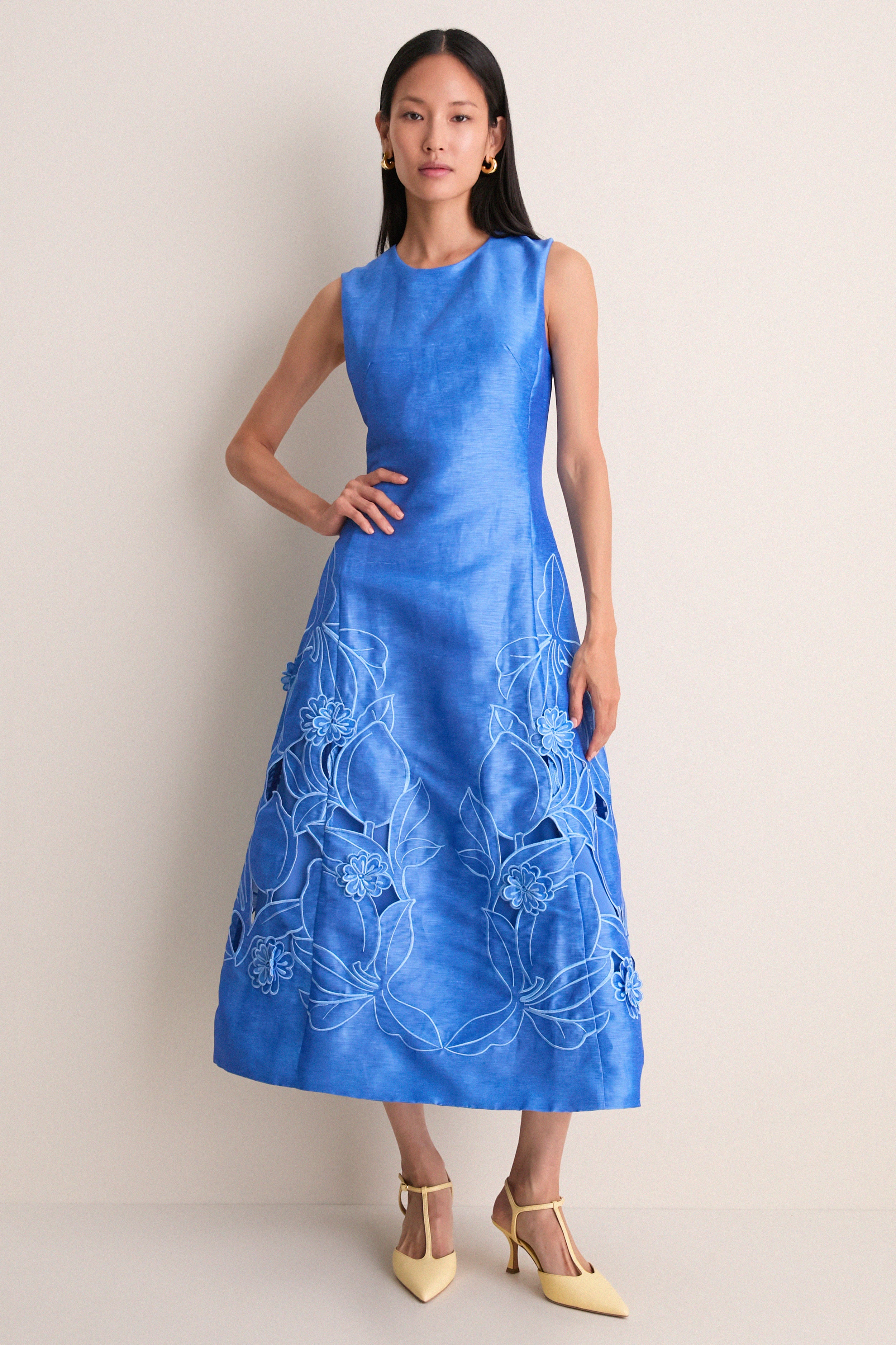 Azure Cleo Applique Midi Dress | Leo Lin
