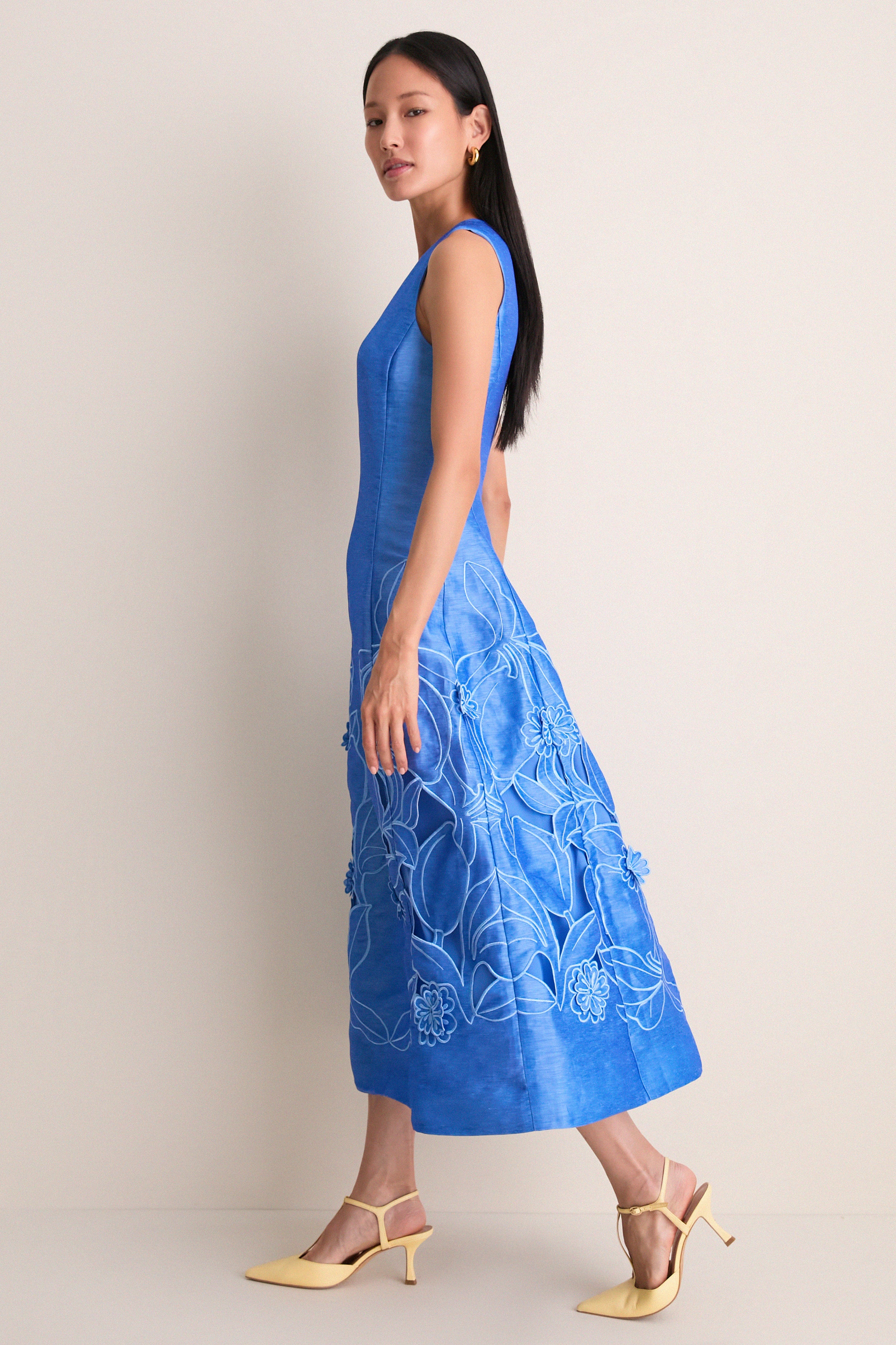 Azure Cleo Applique Midi Dress | Leo Lin