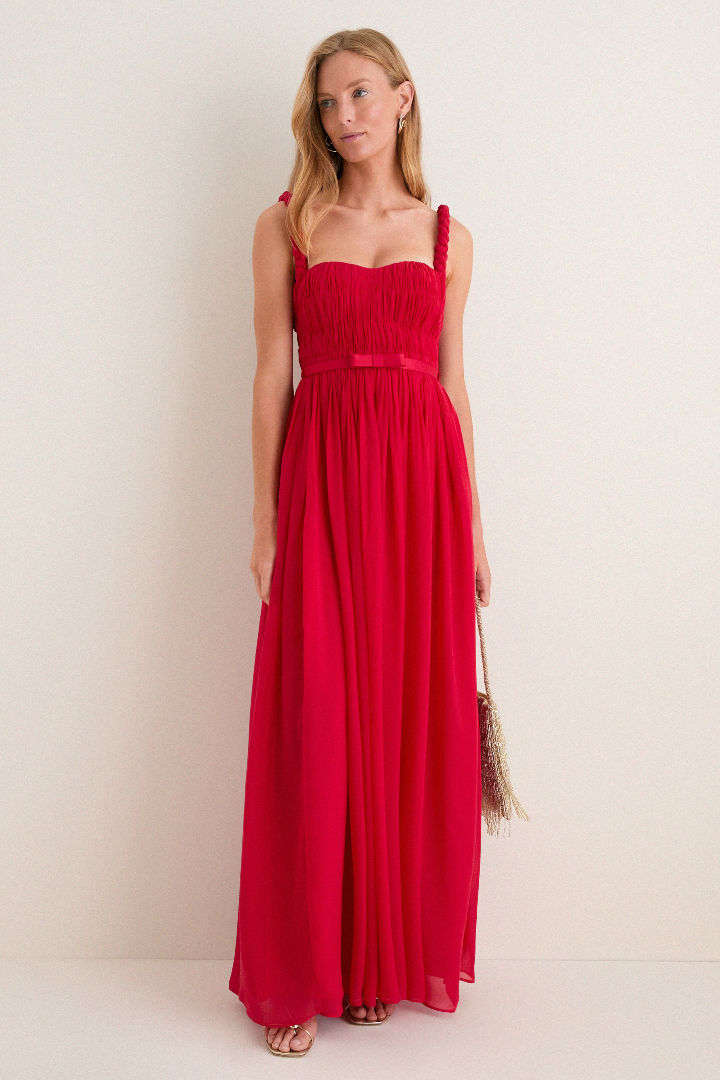 【Unideer】ロリィタAラインロングコート レッド Vermilion Angelina Ruffled Gown | Leo Lin