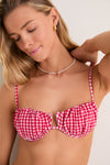 Red Micro Gingham Petal Bikini Top