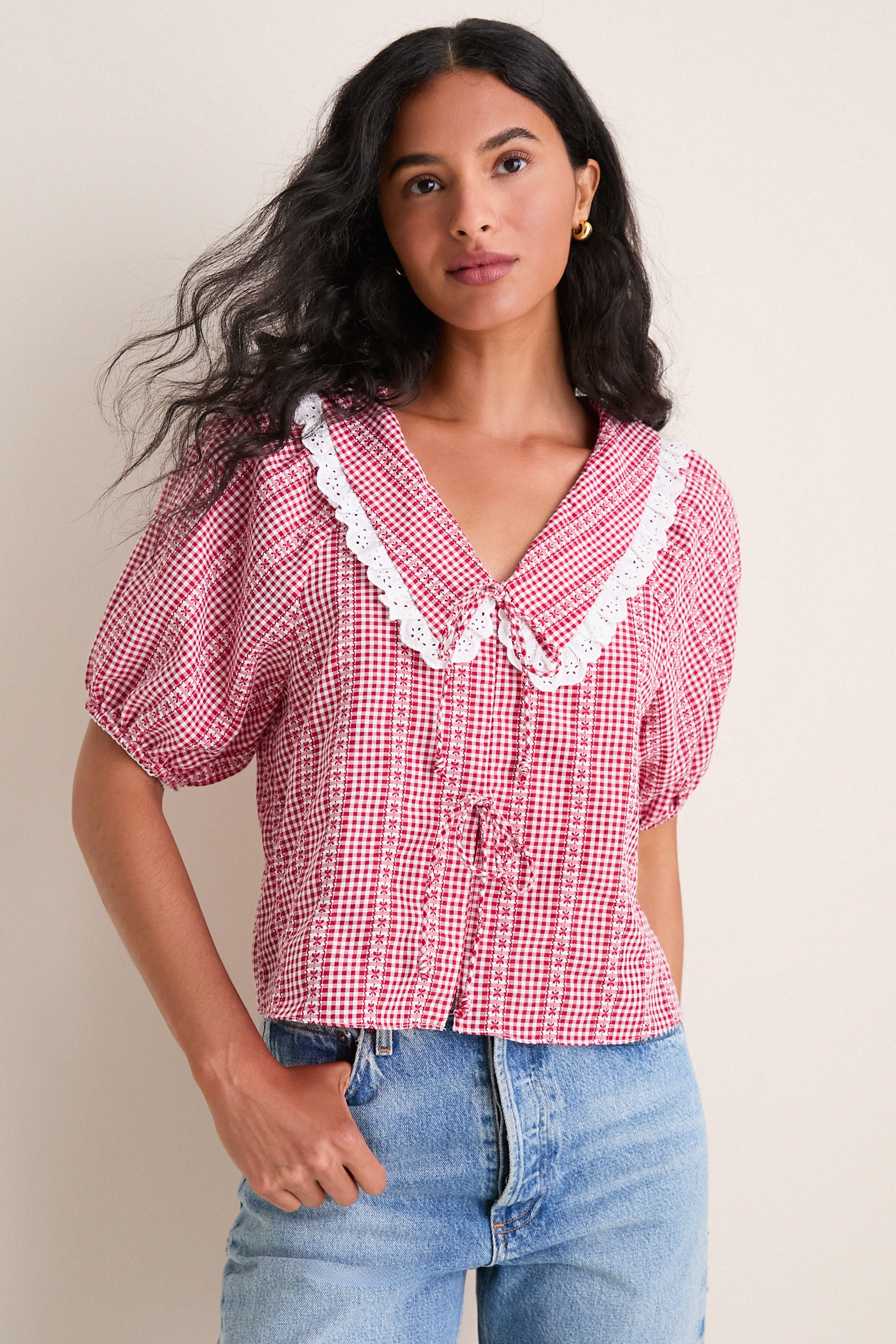 Red Gingham Toto Blouse | Saylor