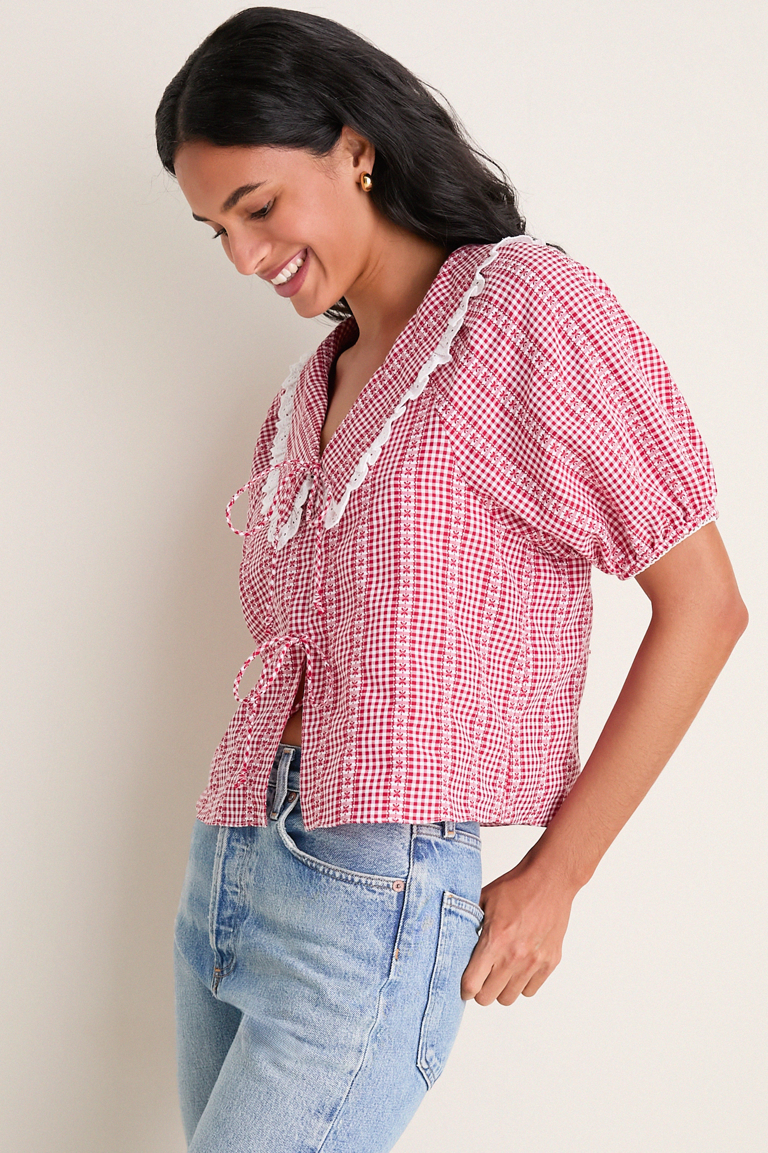 Red Gingham Toto Blouse | Saylor