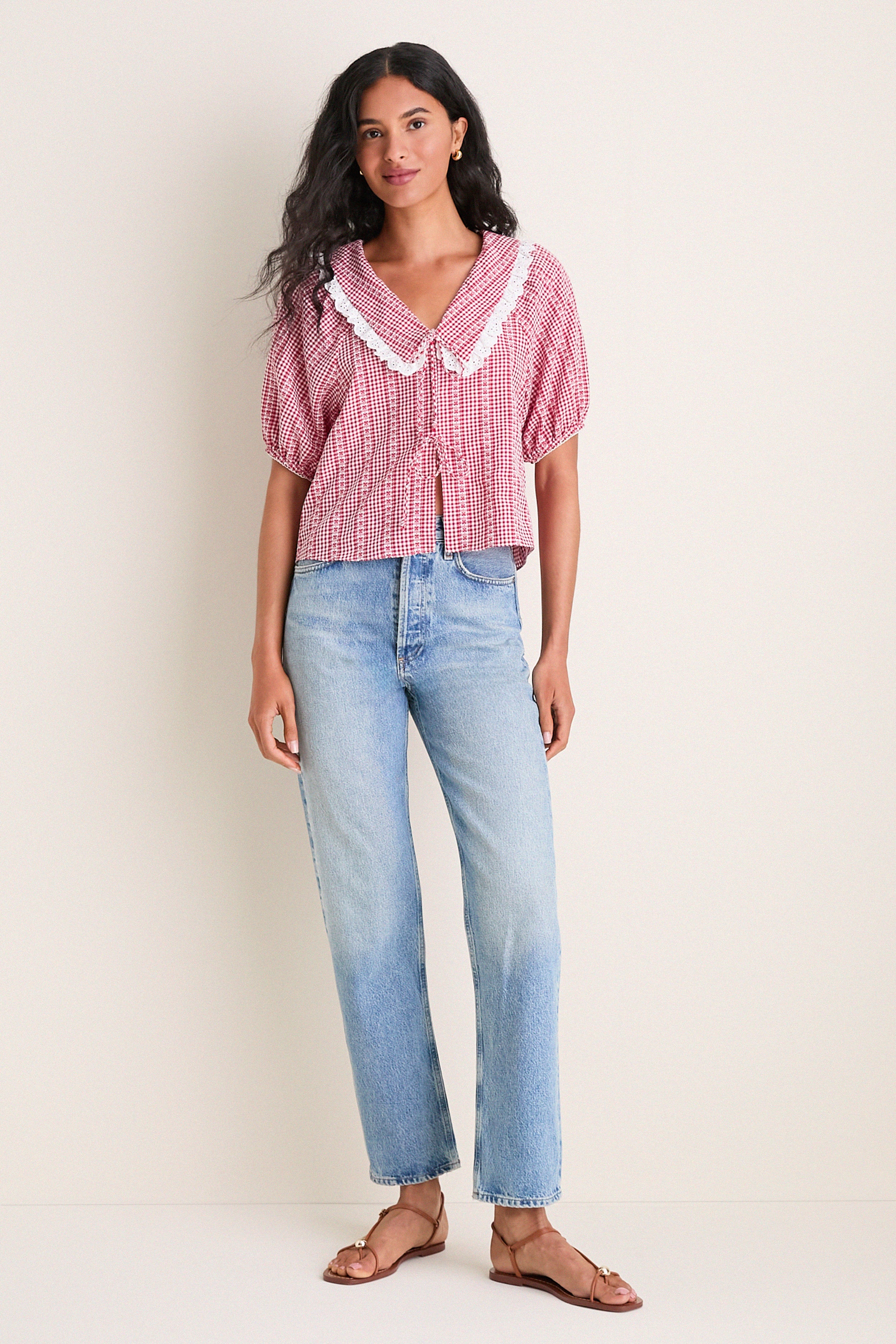 Red Gingham Toto Blouse | Saylor