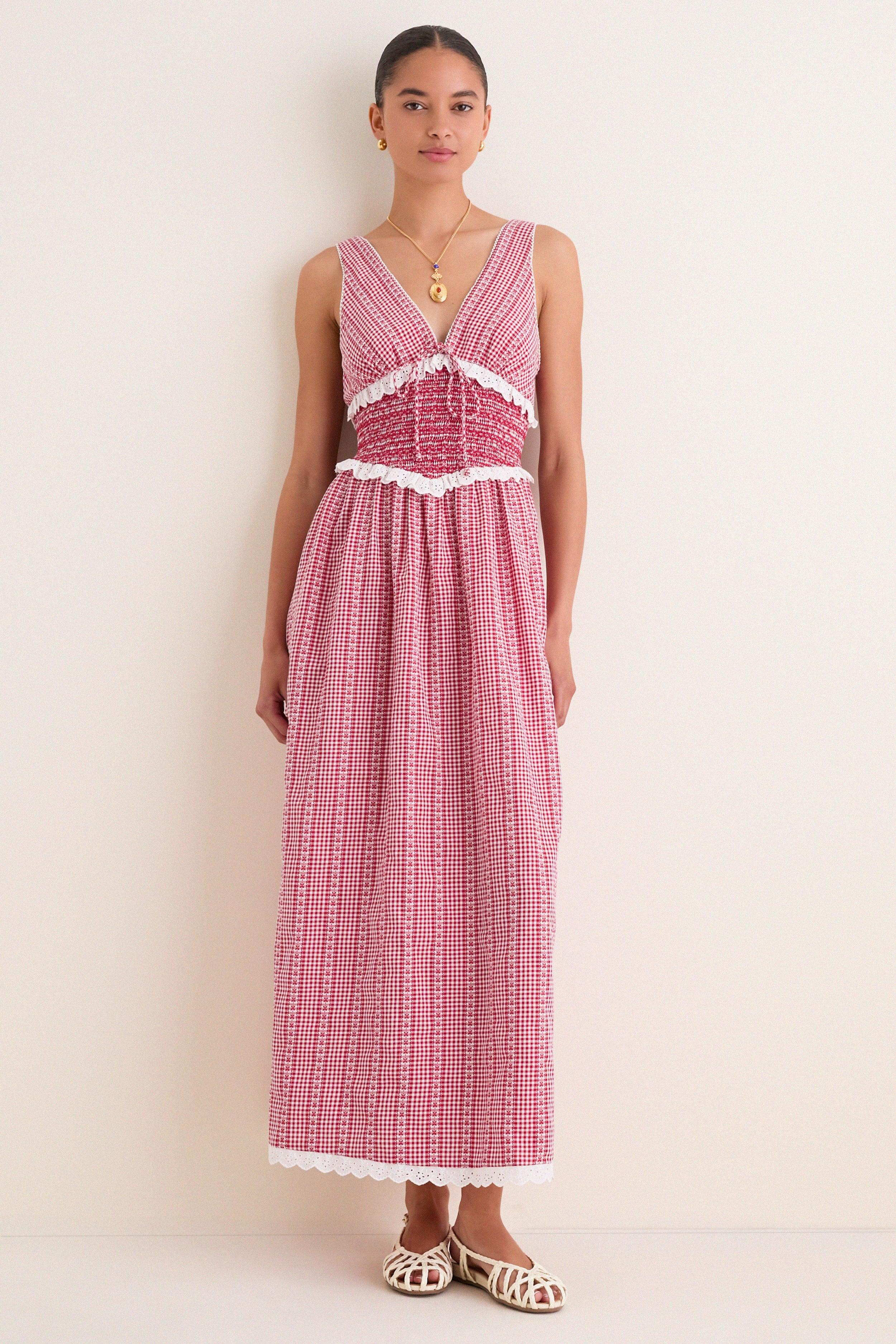 Red Gingham Karima Maxi Dress | Saylor