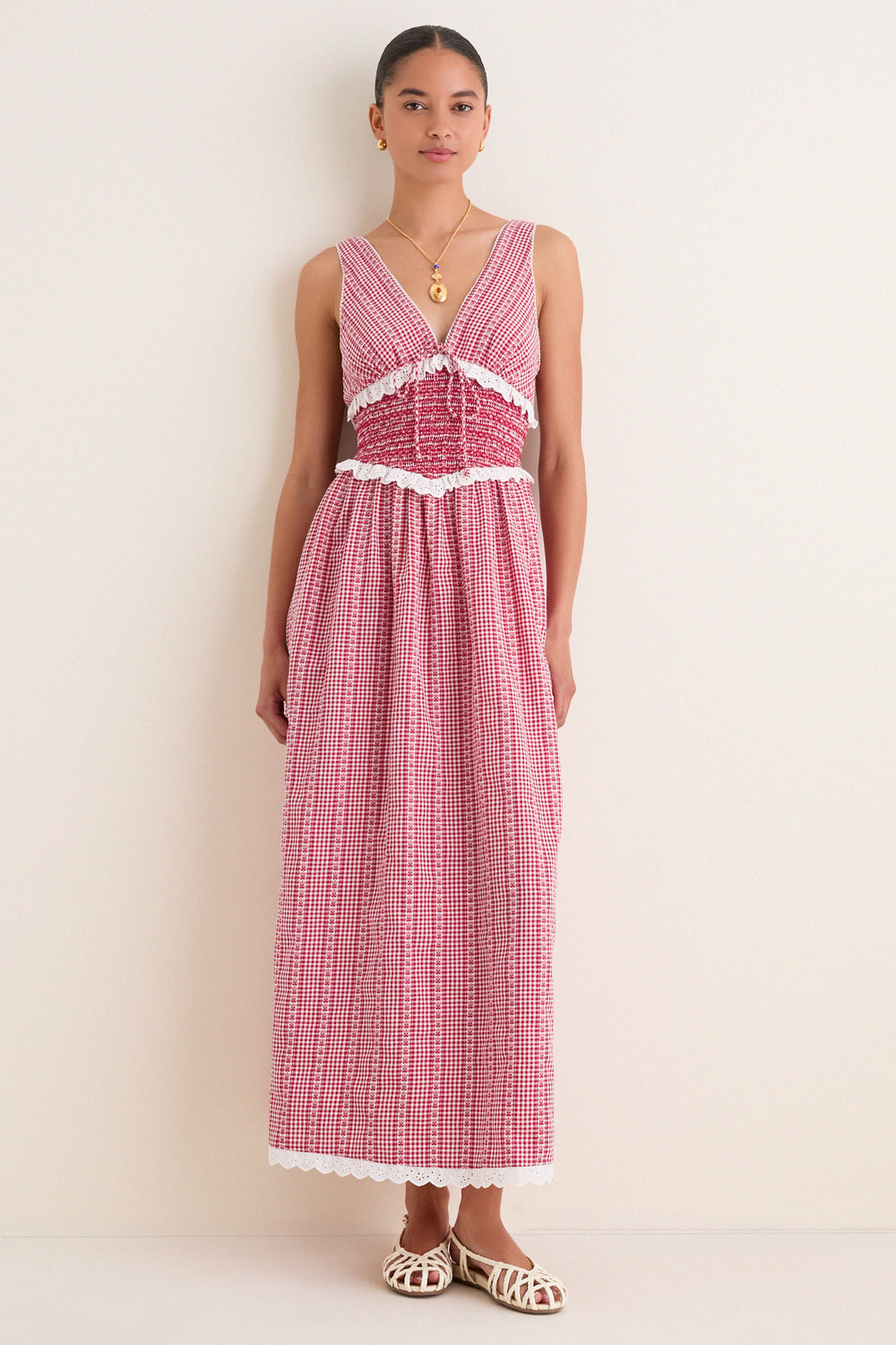 Saylor Red Gingham Karima Maxi Dress Red / M Saylor Red Gingham Karima Maxi Dress Red / M