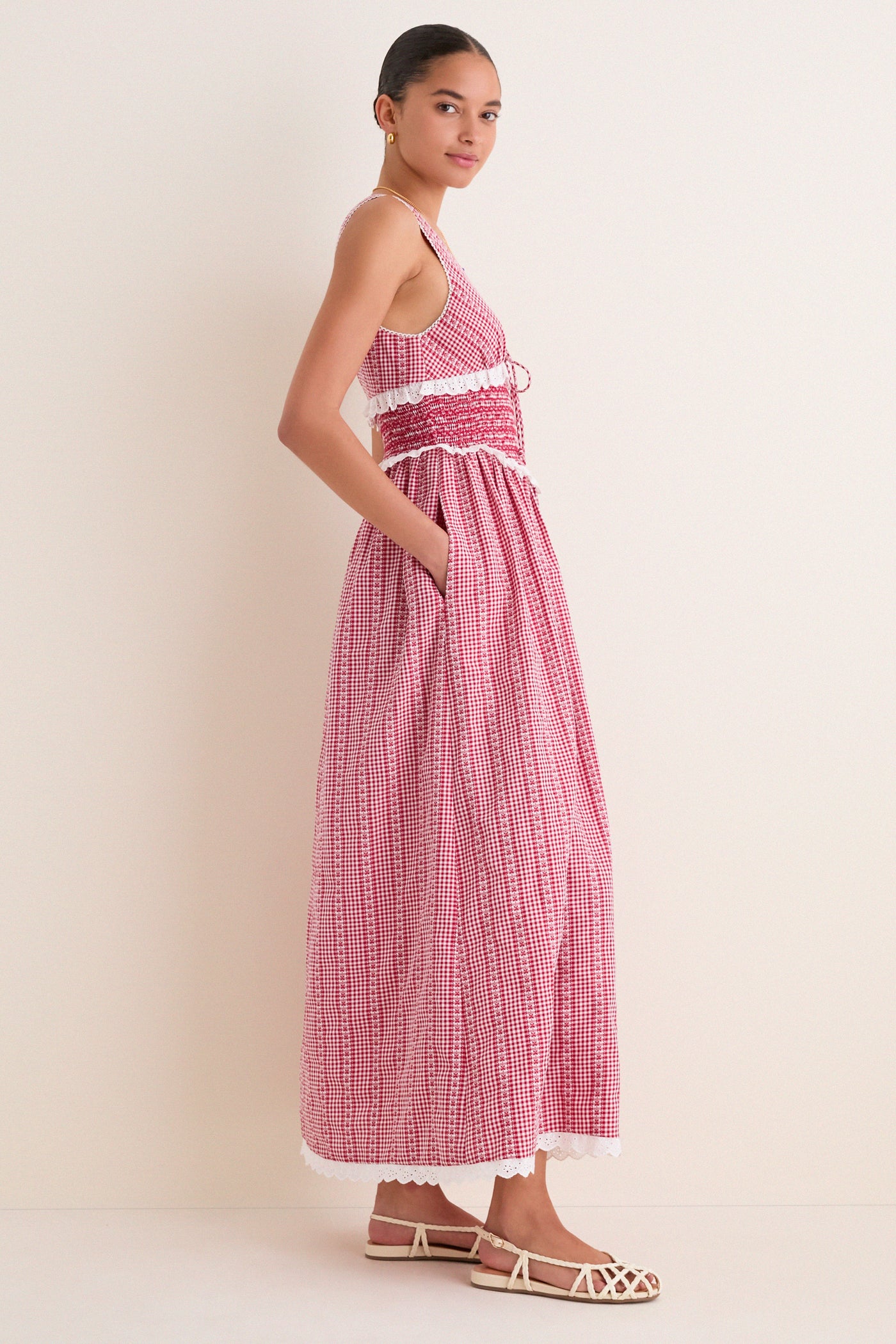 Saylor Red Gingham Karima Maxi Dress Red / M Saylor Red Gingham Karima Maxi Dress Red / M