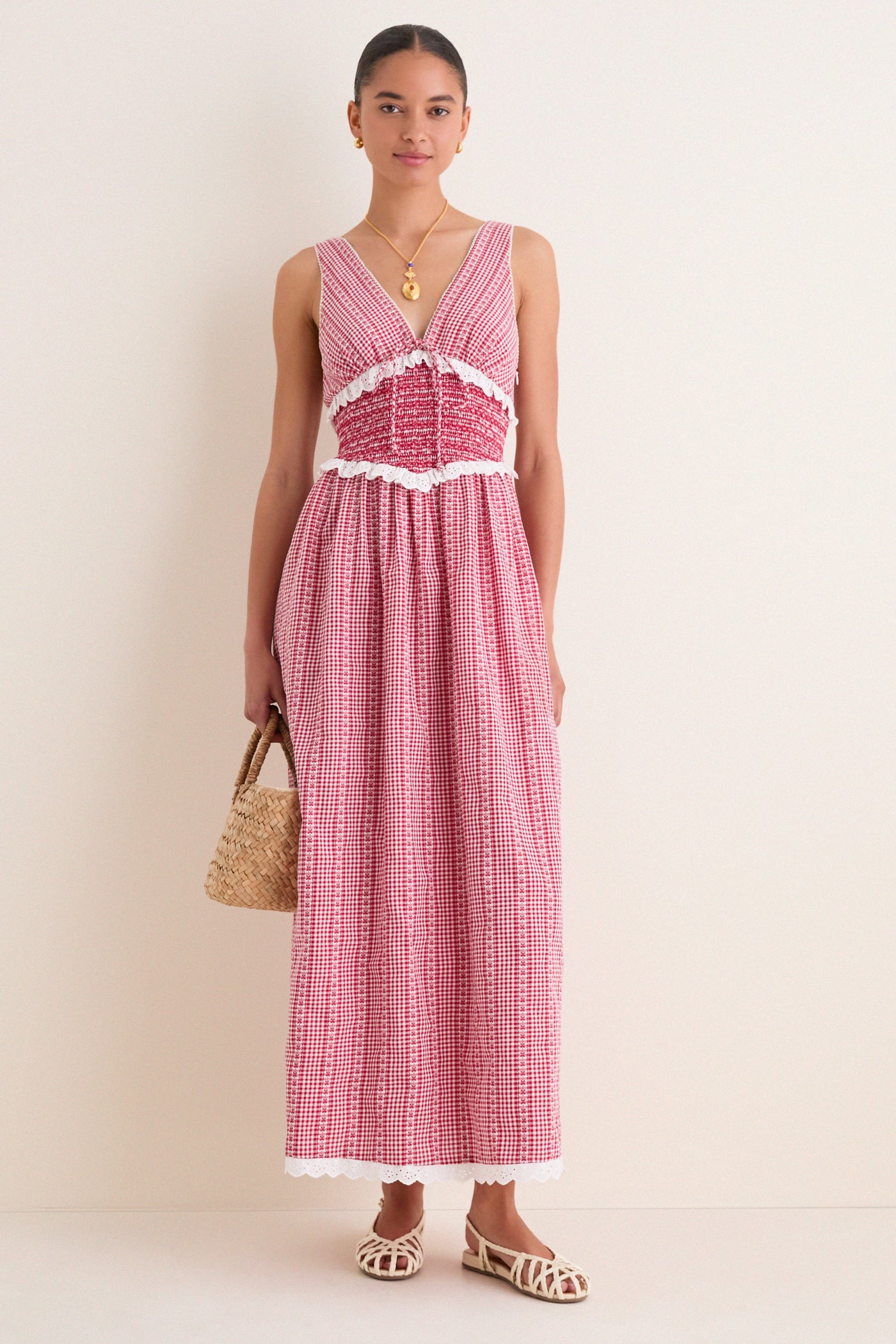 Red Gingham Karima Maxi Dress