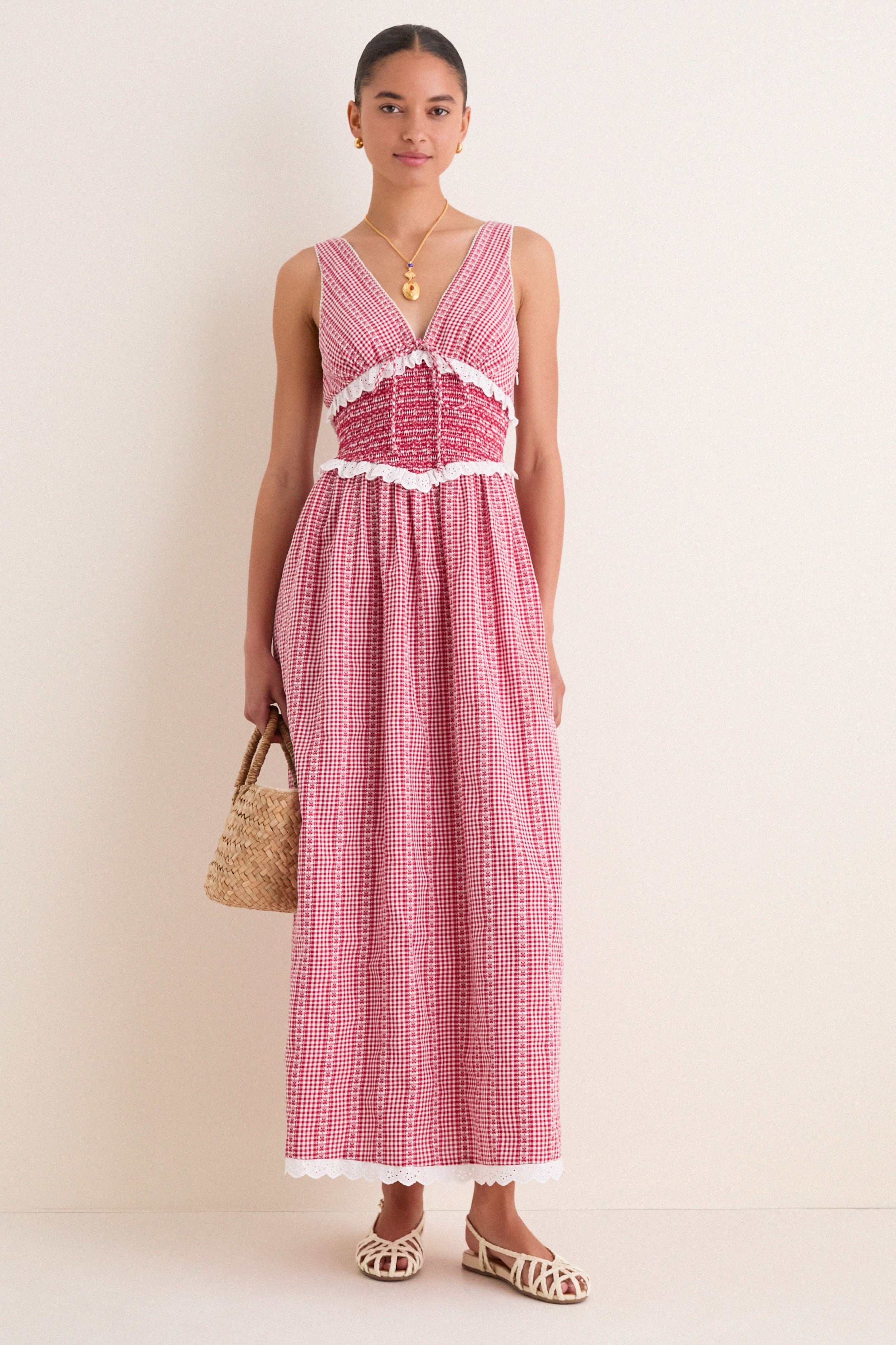 Red Gingham Karima Maxi Dress