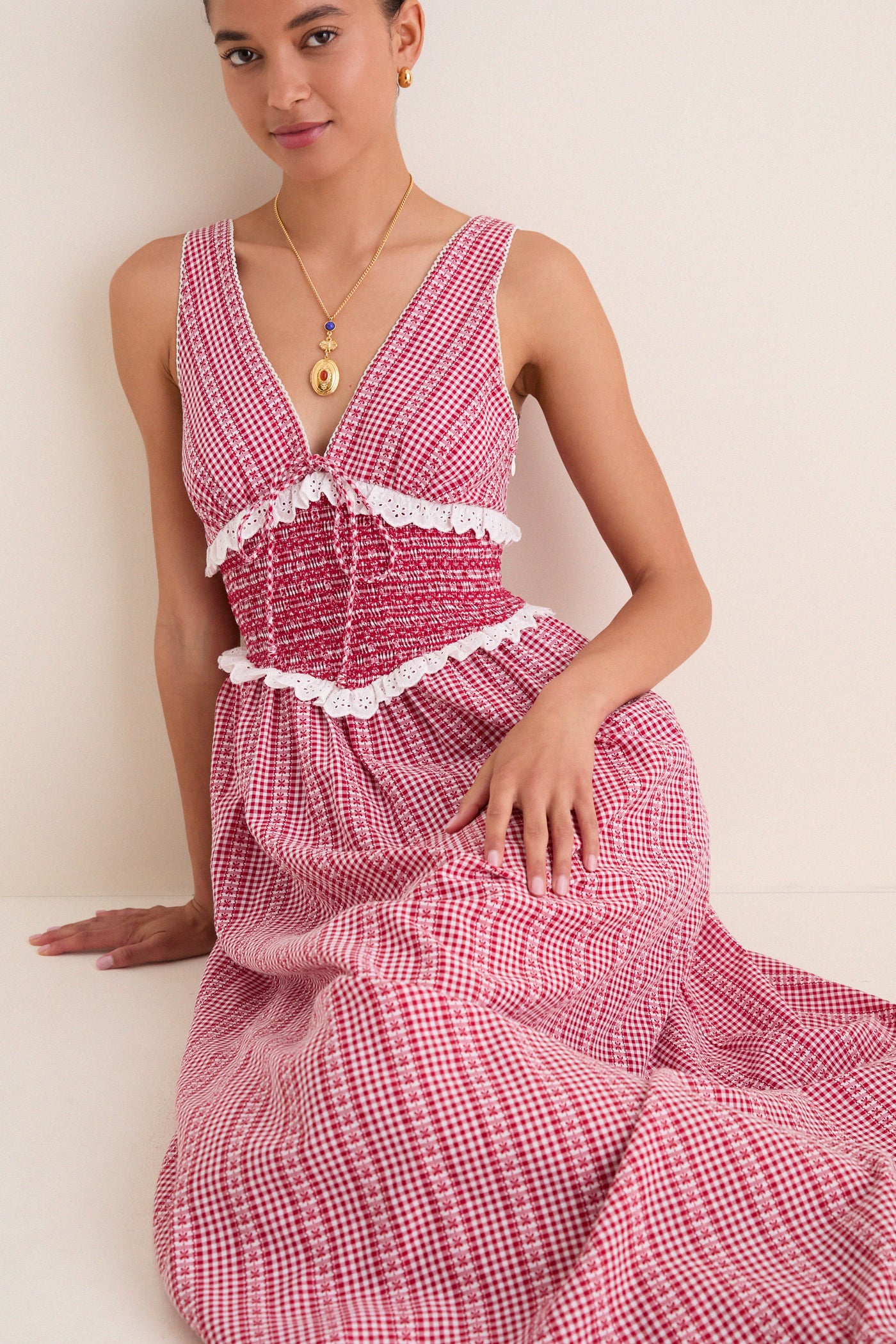 red gingham maxi dress Saylor Red Gingham Karima Maxi Dress Red / M