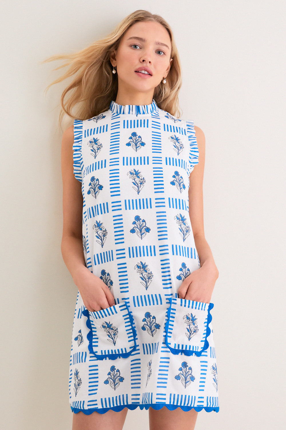 Saylor Blue and Creme Wynnafred Mini Dress Blue and Creme / M Saylor Blue and Creme Wynnafred Mini Dress Blue and Creme / M