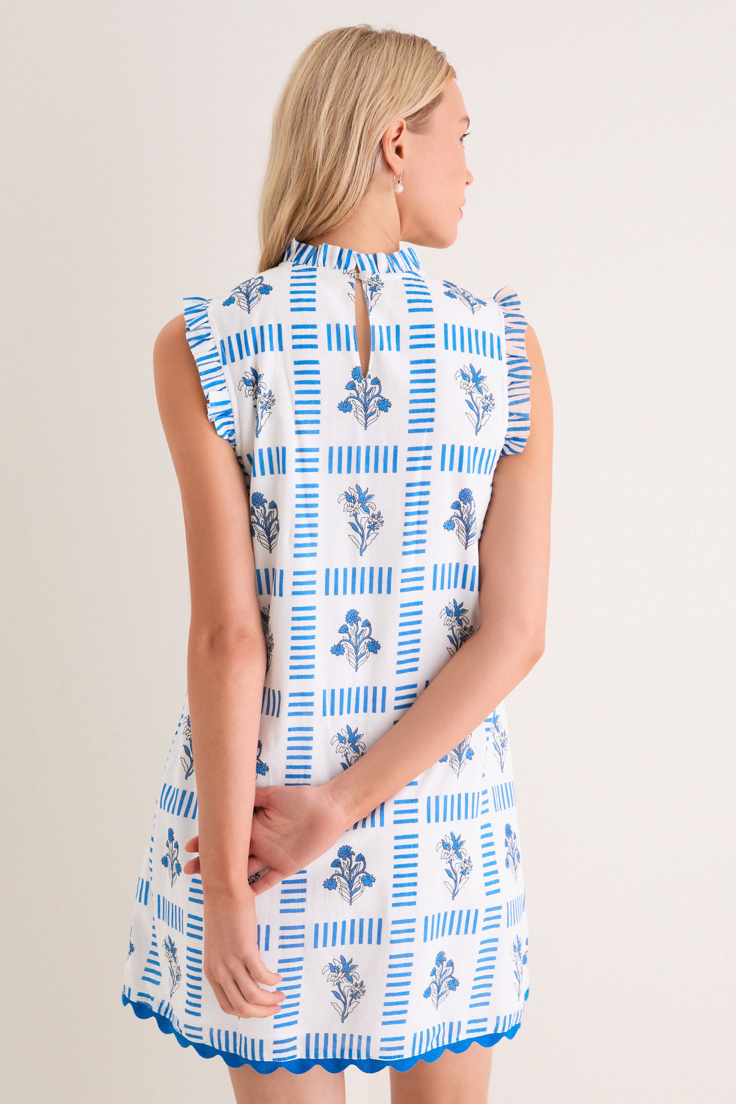 Blue and Creme Wynnafred Mini Dress