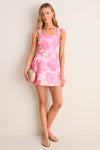 Pink Floral Jacquard Dionne Tulip Mini Dress
