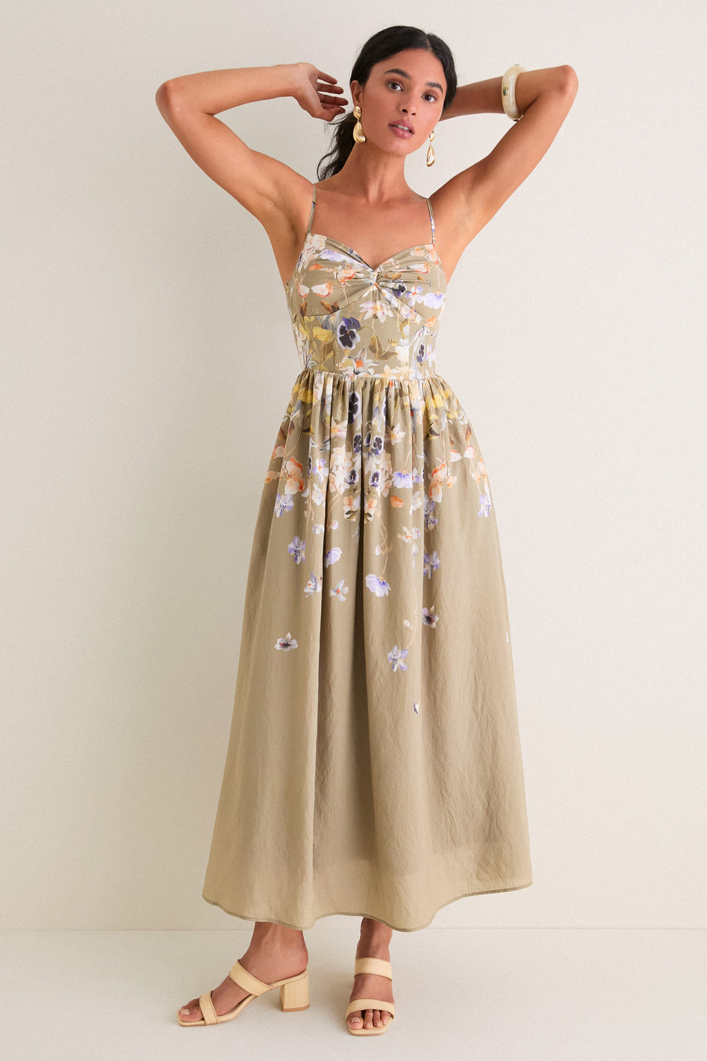 Olive Blue Floral Yvette Maxi Dress