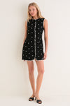 Black Heather Embroidered Mini Dress