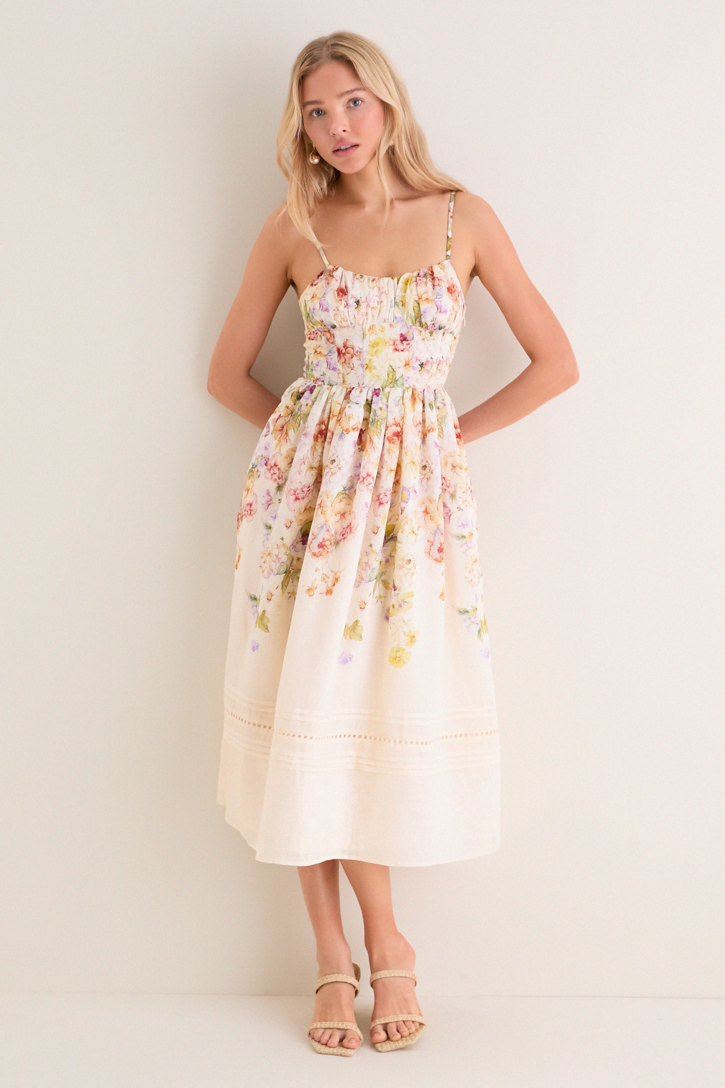 Ivory Floral Kacey Midi Dress