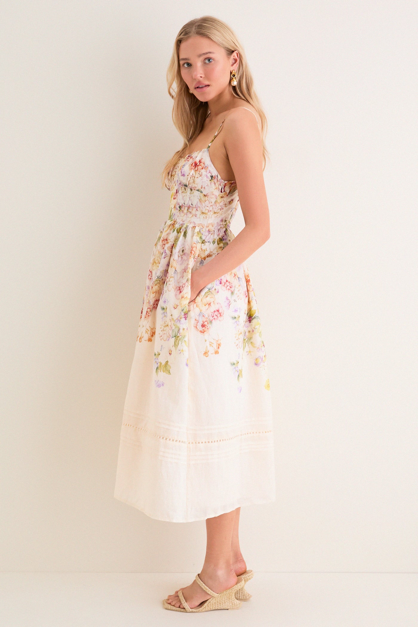 Ivory Floral Kacey Midi Dress