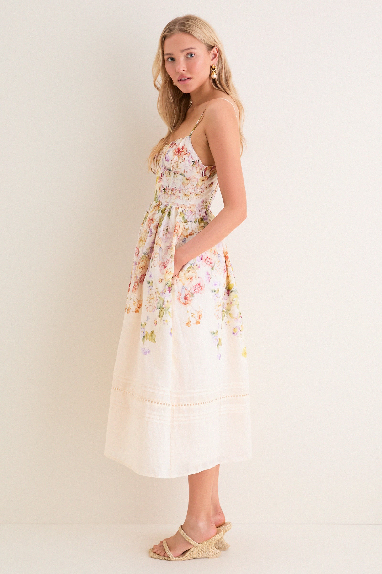 Ivory Floral Kacey Midi Dress