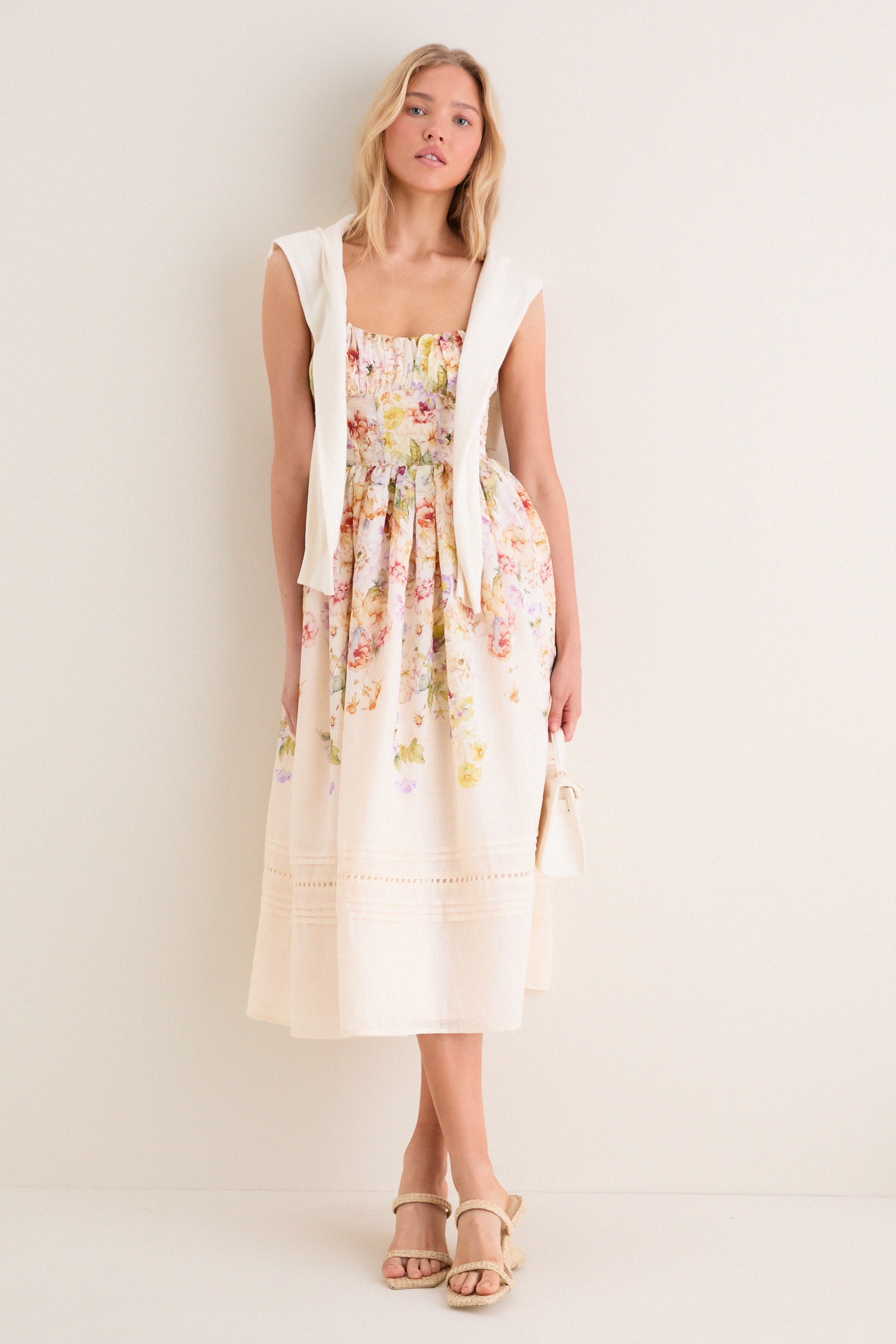 Ivory Floral Kacey Midi Dress