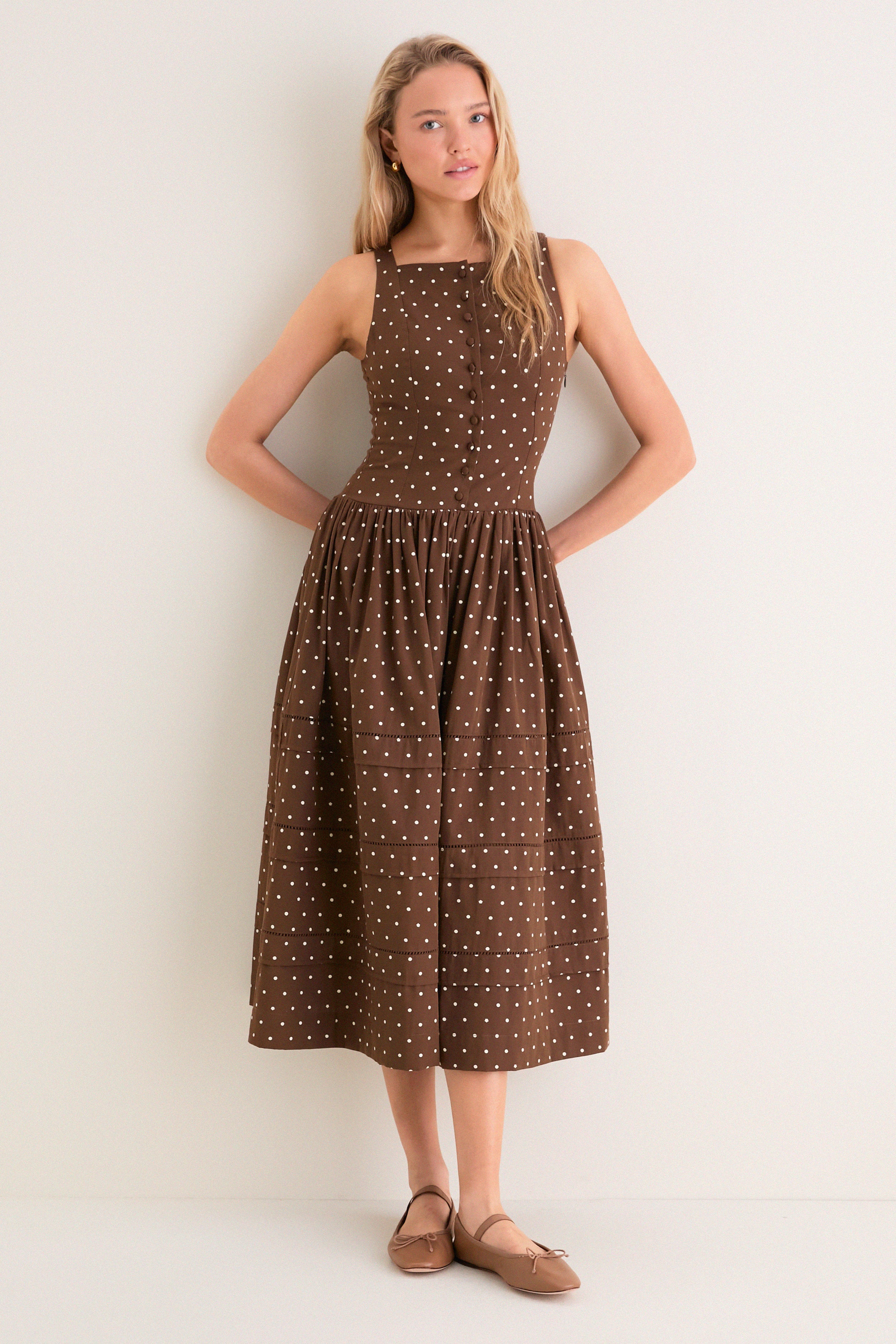 En Saison Women's Stella Polka Dot Sleeveless Midi Dress