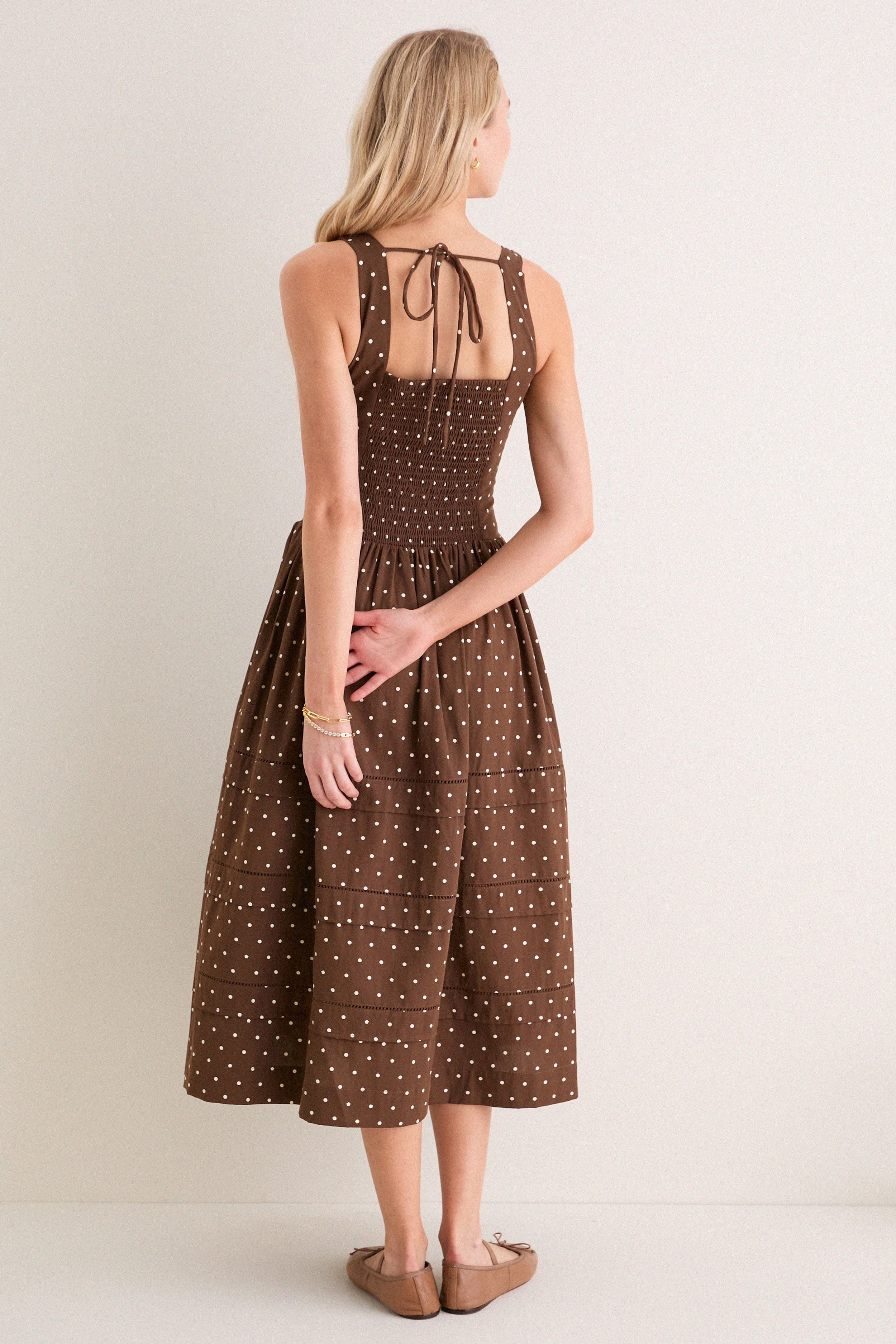 Brown and Ivory Polka Dot Stella Midi Dress