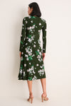 Painted Orchid Forest Green Floral Long Sleeve Midi Dress