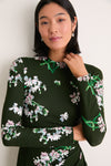 Painted Orchid Forest Green Floral Long Sleeve Midi Dress