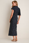 Dark Navy Stripe Tailoring Draped Midi Dress