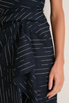 Dark Navy Stripe Tailoring Draped Midi Dress