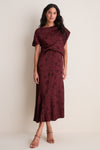 Bordeaux Floral Creponne Jacquard Midi Dress
