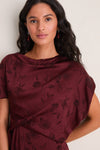 Bordeaux Floral Creponne Jacquard Midi Dress