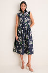 Painted Orchid Navy Floral Cotton Sleeveless Midi Dress