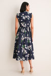 Painted Orchid Navy Floral Cotton Sleeveless Midi Dress