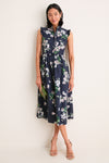 Painted Orchid Navy Floral Cotton Sleeveless Midi Dress