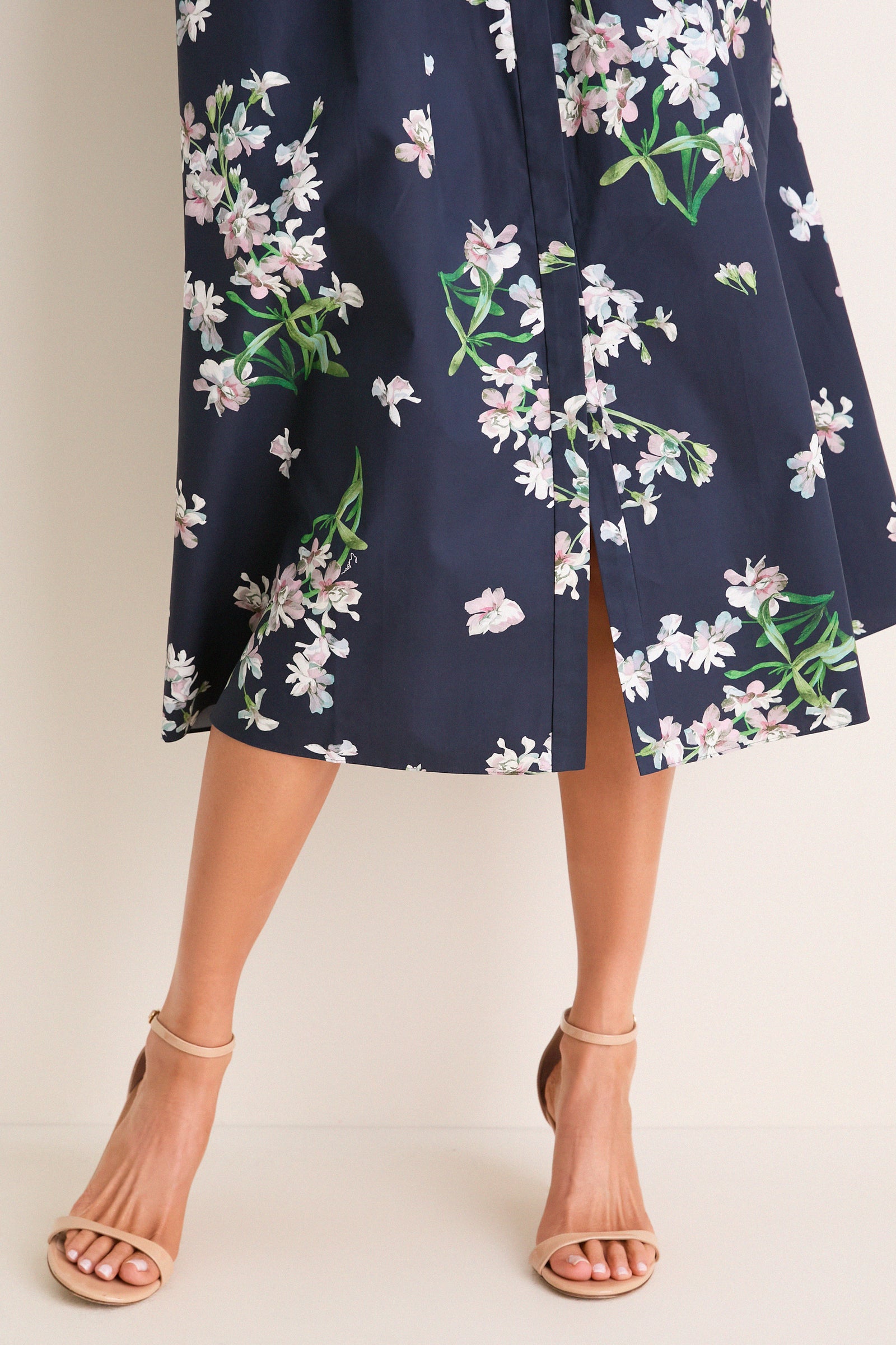 Painted Orchid Navy Floral Cotton Sleeveless Midi Dress