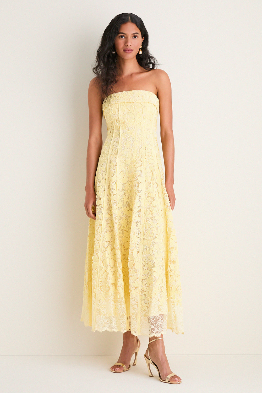 SIMKHAI Imogen Cotton Lace Bustier Midi Dress in Yellow - Size 0 SIMKHAI Imogen Cotton Lace Bustier Midi Dress in Yellow - Size 0