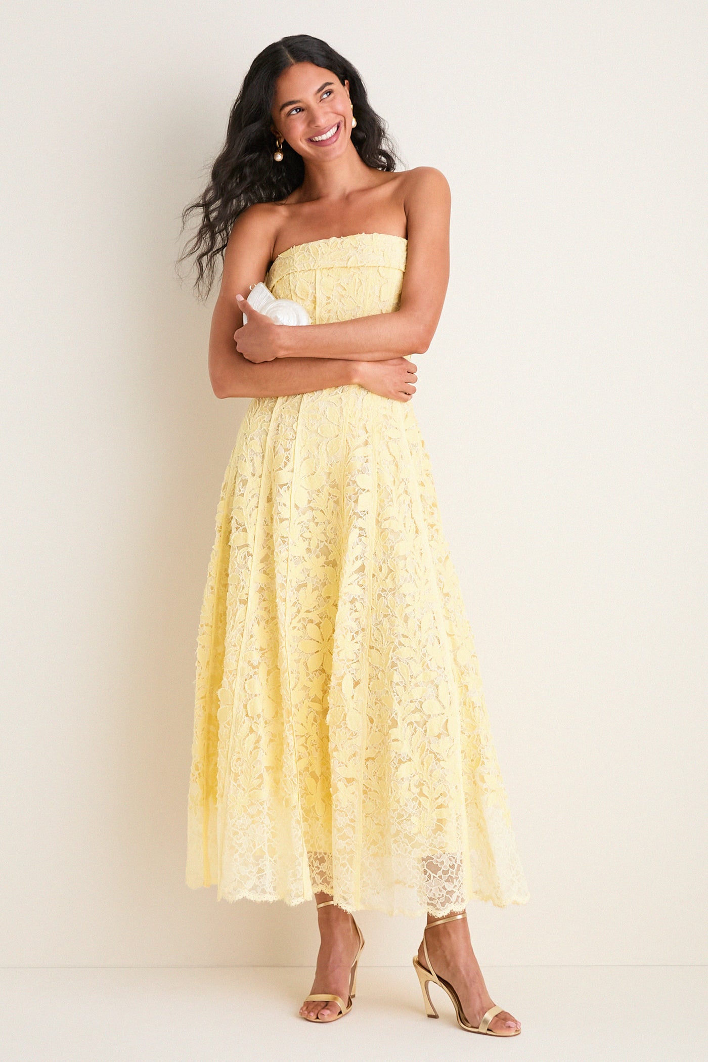 knee length dresses for ladies Bustier Midi Dress in White Lace