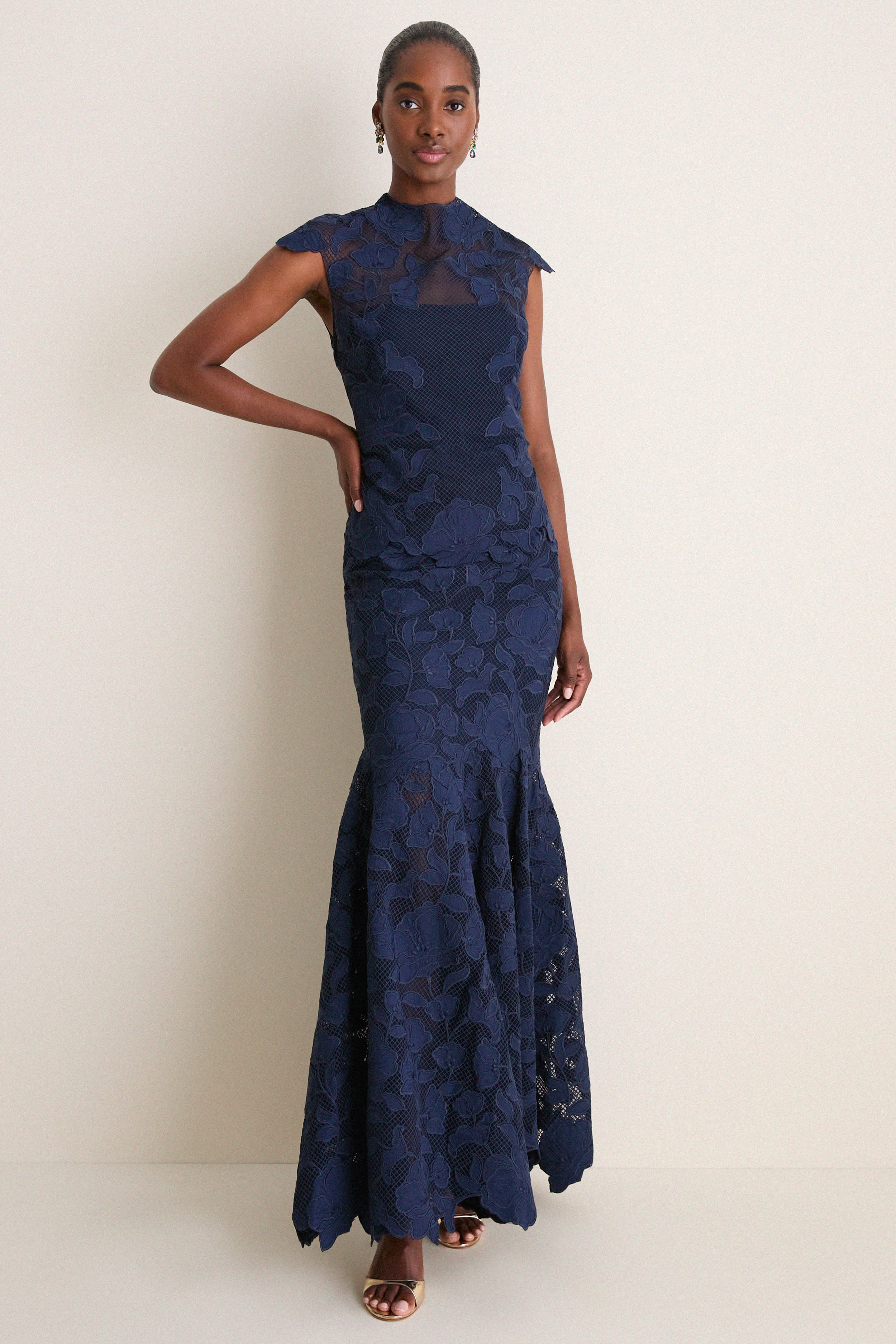 Midnight Eloisa Embroidered Midi Dress | SIMKHAI