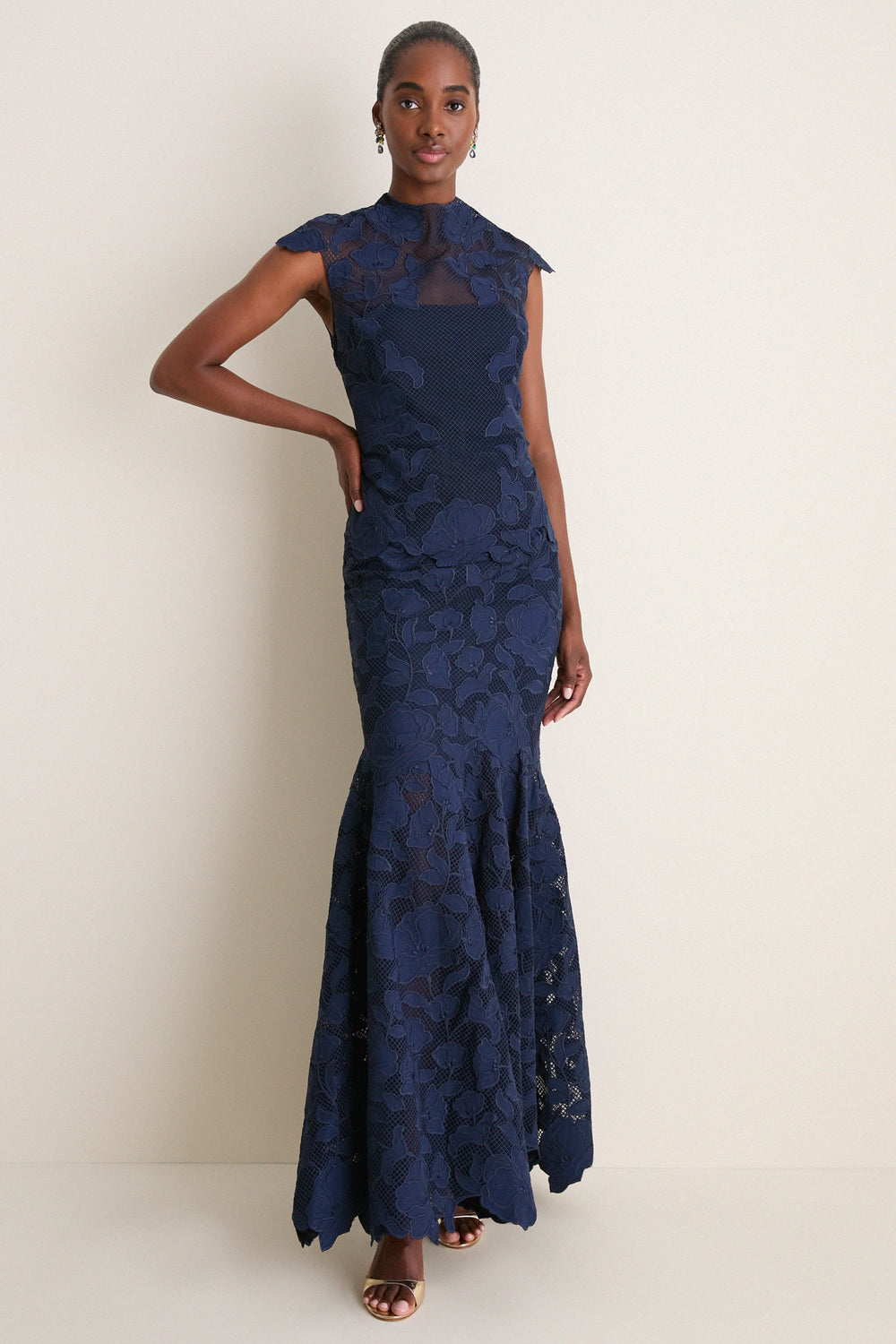 Midnight Eloisa Embroidered Midi Dress