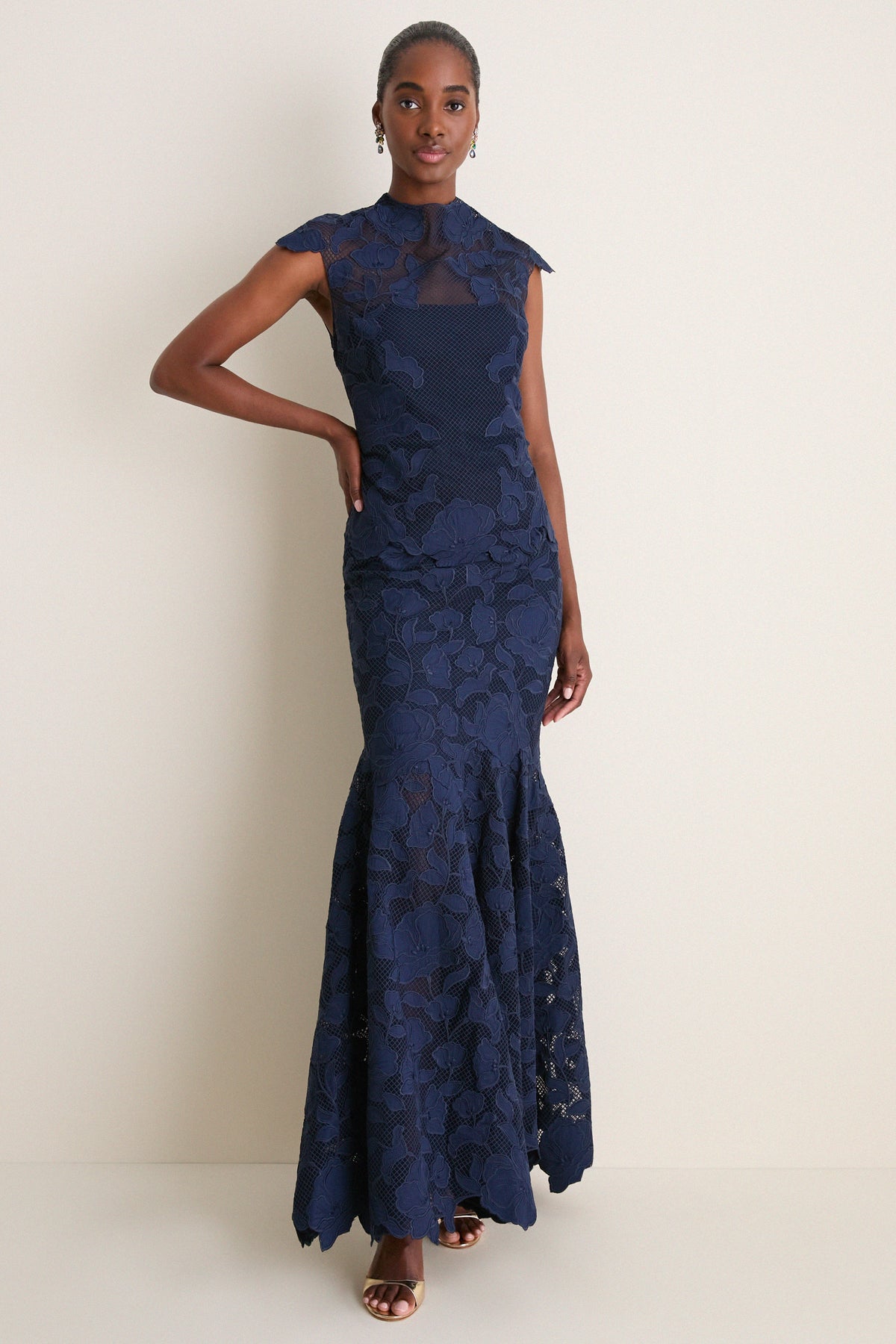 Midnight Eloisa Embroidered Midi Dress