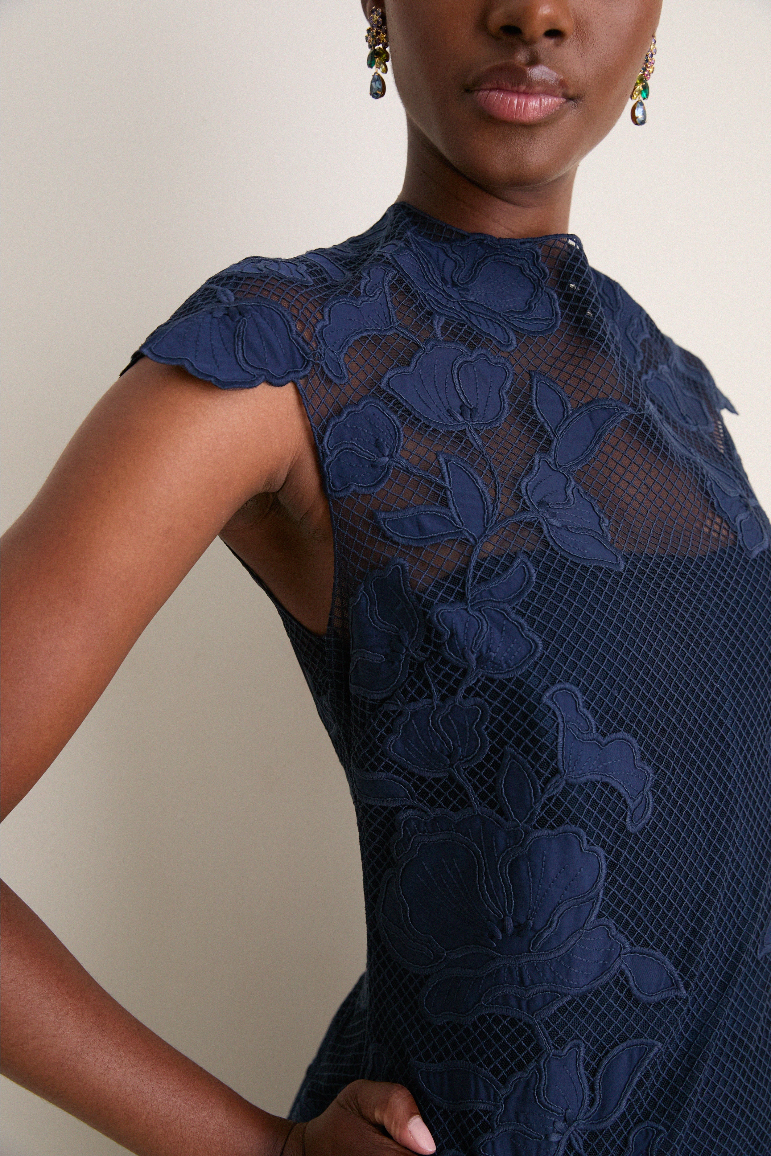 Midnight Eloisa Embroidered Midi Dress